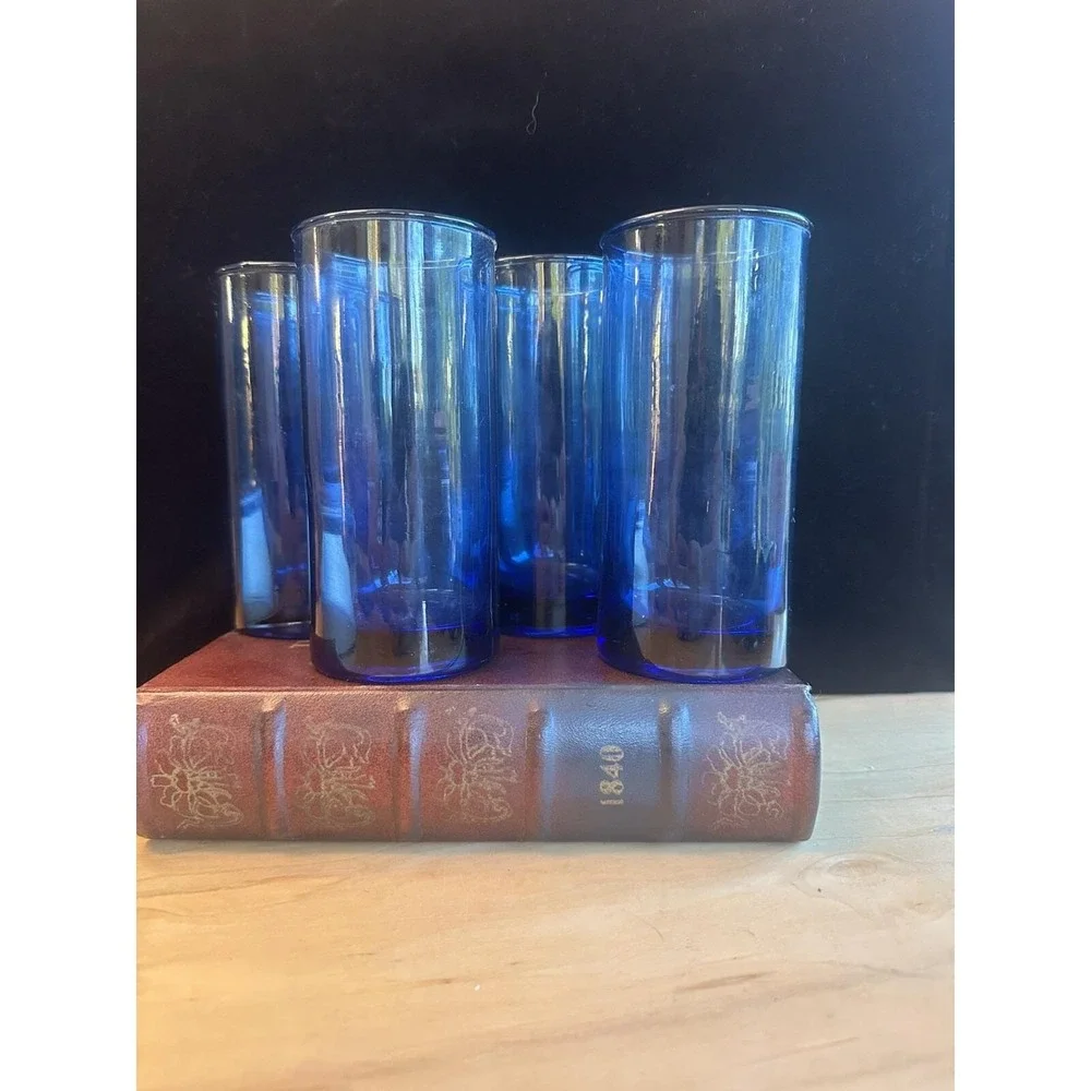 4 VTG Libbey Deep COBALT BLUE Round Bottom 5-3/4